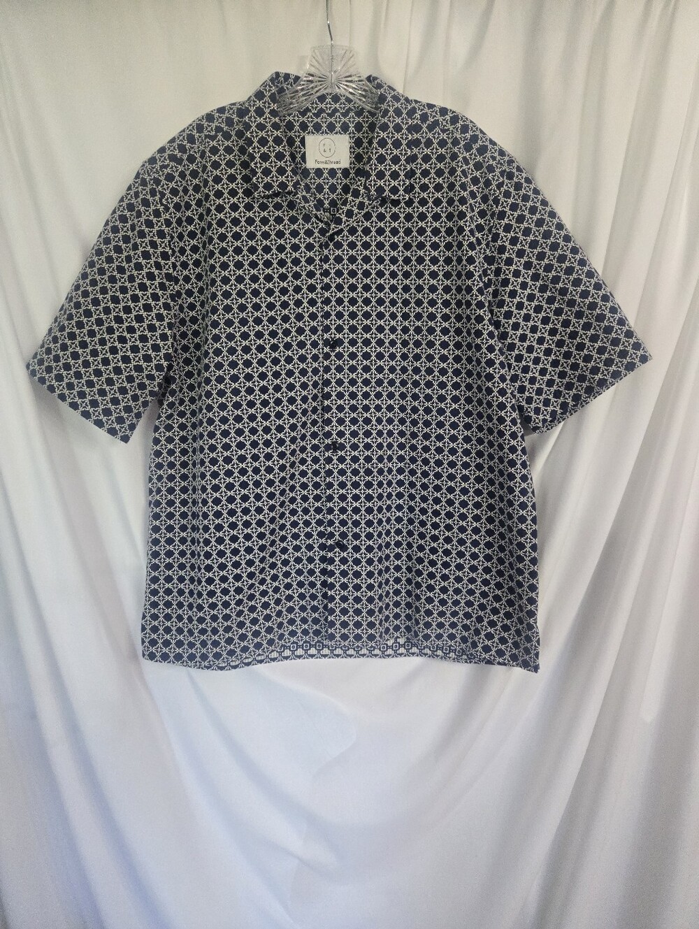 Form & Thread Navy Geometric Boxy Short Sleeve Button-Down Shirt Size XXL